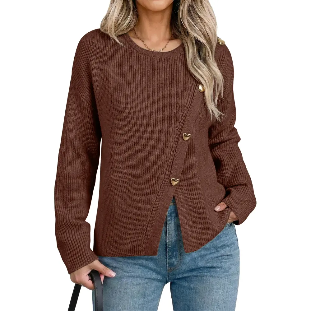 Dokotoo Women's Long Sleeve Sweaters Dressy Casual Crewneck Knit Solid Pullover Sweater Jumper Tops