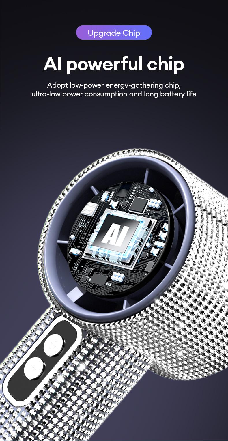 PAXA M15 Full Diamond Luxury Craftsmanship Portable Handheld Fan, 3 Gear Wind, Rechargeable Long Battery Life Hand Fan With Digital Display For Outdoor Activities, Travel, Office, Wonmen's gift