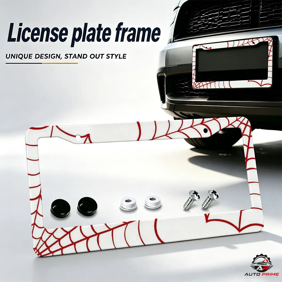 2-PCS Spider Web Pattern License Plate Frame Aluminum Car Tag Holder Universal Fit Car Accessories for SUV Truck Auto Decor