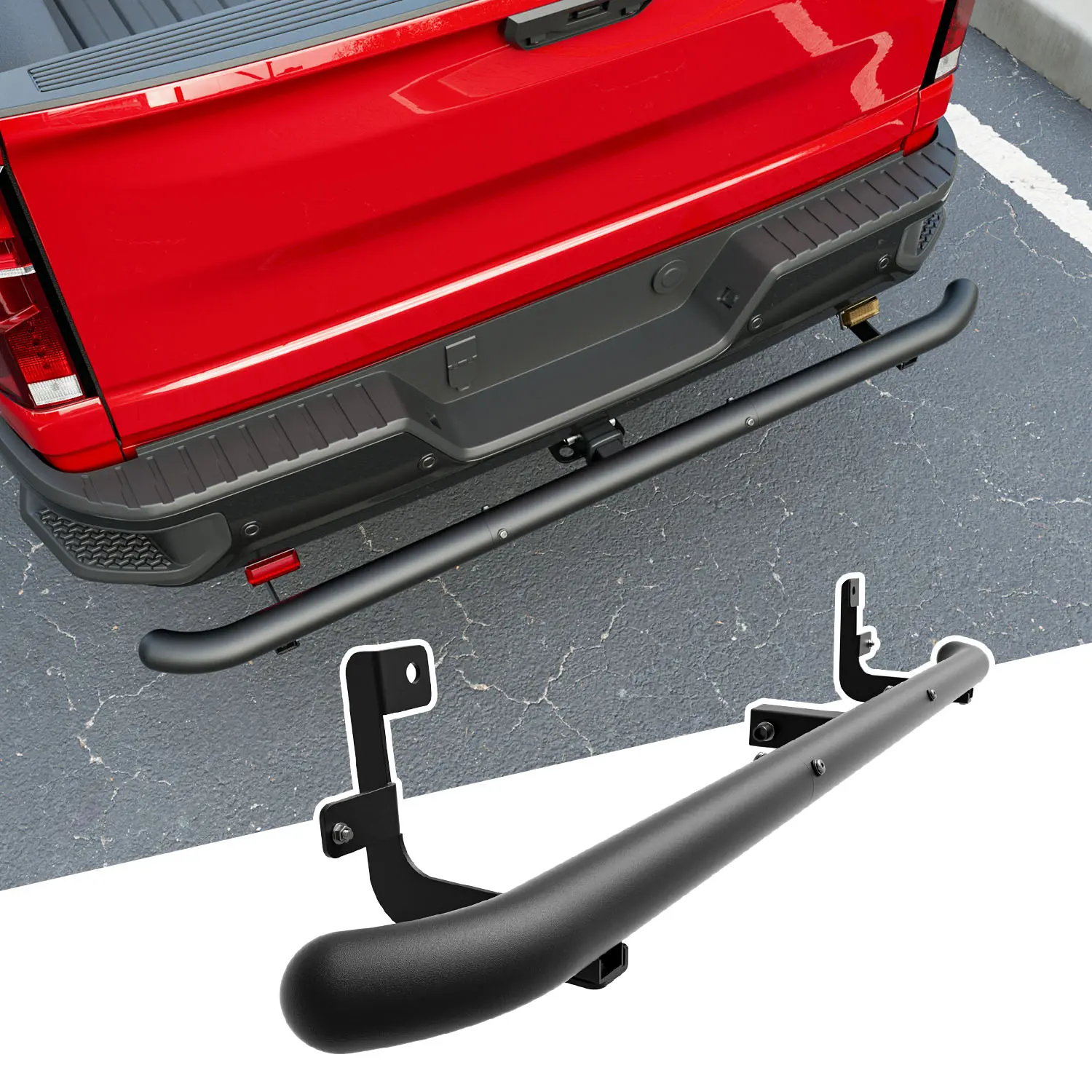 [Fits 22-26 Silverado 1500]Rear Bumper Guard Compatible with 2022-2026 Chevy Silverado 1500 ZR2 LT Hitch Step Bar Back Bumper Bar Guard Replacement for 2022-2026 Chevy Silverado Accessories