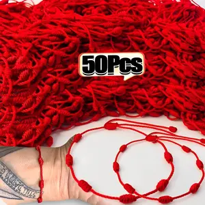 New 2026 50/2pcs Handmade 7 Knots Red String Bracelet for Lover Protection Lucky Amulet and Friendship Braid Rope Wristband Jewelry Gift for love