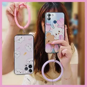 Funny Creative Phone Case For Tecno POP5 LTE/BD4 Back Cover Solid Color Bracelet Youth Waterproof heat dissipation Cartoon Cute Protective Ring Anti-knock Personality Soft Case