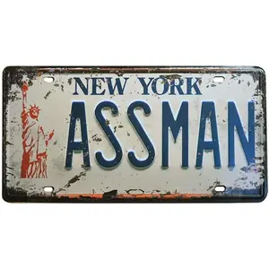 Classic Vintage Number Tag, Assman New York With Statue of Liberty, Seinfeld Cosmo Kramer License Plate, 6" x 12" / 15cm x 30cm