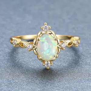 Women's Synthetic Opal Oval Stone Ring Bohemian Wedding & Engagement Ring Casual Attire, Parties, Bridal - Year-Round Elegant Gift