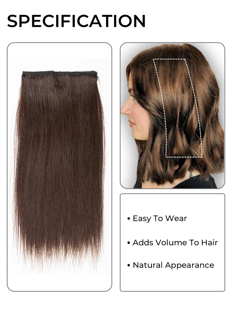 Women's Natural Straight Hair Extensions, Real Human Hair, 1 Piece Set, Seamless Invisible Design, Suitable for Thin Hair, Enhances Volume