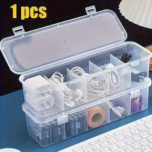 Large Capacity Cable Management Box with Lid, 5 Layers, Space-Saving Desktop Organizer Storage Solution for Office and Home, Durable Plastic