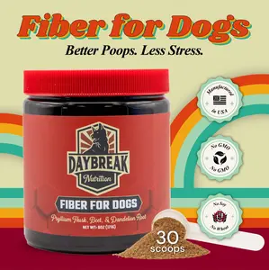 Daybreak Fiber Blend for Dogs – All Natural Non GMO Fiber + Prebiotics Powder Topper (Psyllium, Beet Root, Flaxseed, Dandelion Root) – Supports Gut Balance & Digestive Comfort – Beef Liver Flavor – USA Made