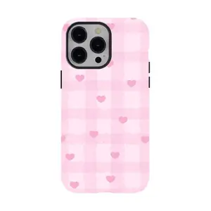 Pink Gingham and Heart Pattern Phone Case — Compatible with Samsung S26/S25/S24/S23/S22/S21, iPhone 17/16/15/14/13/12/11 phone cases. Drop-Resistant, Non-Slip, and Fade-Resistant.The Perfect Gift for Cute and Pastel Style Lovers.