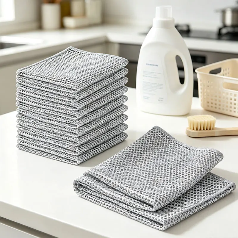 【Very】10-30 Counts Dishwashing Rags, Wet and Dry Use, 2-Layer Multipurpose Non-Scratch Wire Dishcloths for Kitchen Cleaning, Reusable Wire Cleaning Cloths for Kitchen, Sinks, Pots, and Pans Barbecue grill