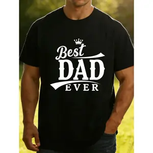 Best For Dad Ever Crown Design Cotton T-shirt Loose Fit Fashion Versatile Soft And Comfortable Fabric Suitable For Daily Wear And Holiday Gifts Father's Day Gift For Dad