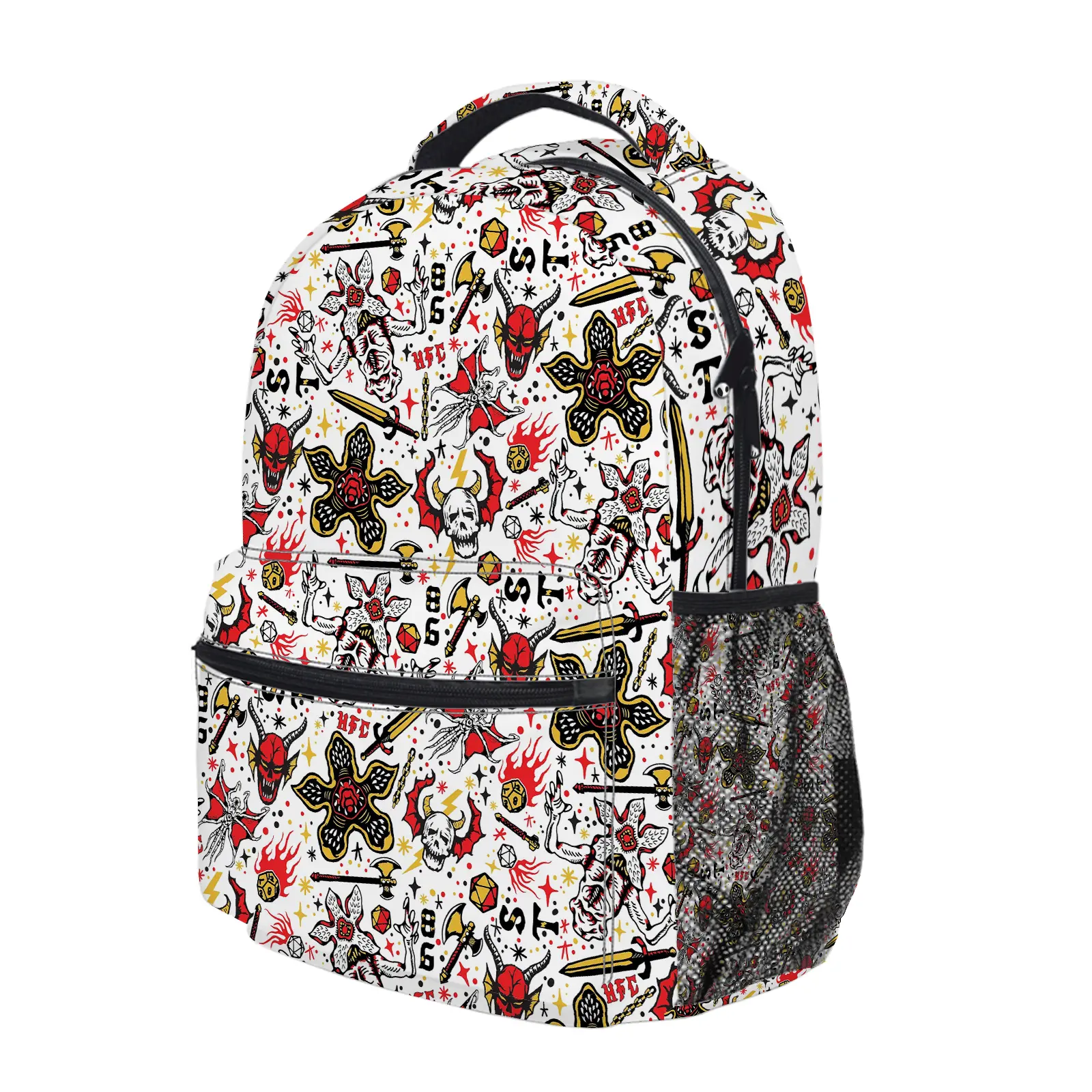 Stranger Things Backpack, Cute Y2K Fashion School Bag for Girls and Teens, Durable Cartoon Printed Bookbag with Mesh Side Pockets, Lightweight Travel Daypack for Back to School c-222