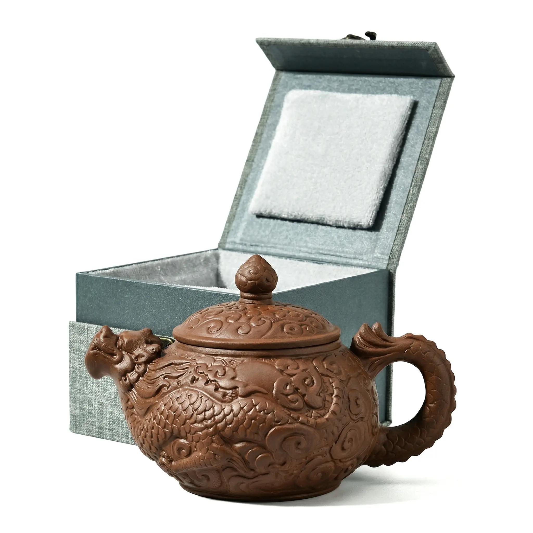 Hand-Carved Dragon Yixing Zisha Teapot 3D Relief Chinese Gongfu Tea Pot with Gift Box for Tea Enthusiasts
