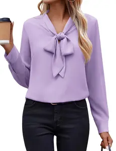 Zeagoo Womens Blouses Chiffon Long Sleeve Shirts Bow Tie Neck Work Tops Business Casual Outfits