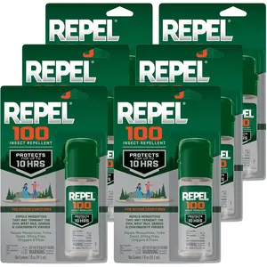 Repel 100 Insect Repellent, 1 Ounce, With DEET, 10-Hour Protection Long-Lasting Insect Repellent Travel Pump Spray Repels Mosquitoes, Ticks, Gnats, Biting Flies, Chiggers And Fleas, 6 Pack
