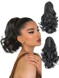 One piece Short Curly Clip-In Ponytail Hair Extension, Synthetic Extensions, Heat Resistant Synthetic Fiber, for Women & Girls, Wedding Party Daily Wear