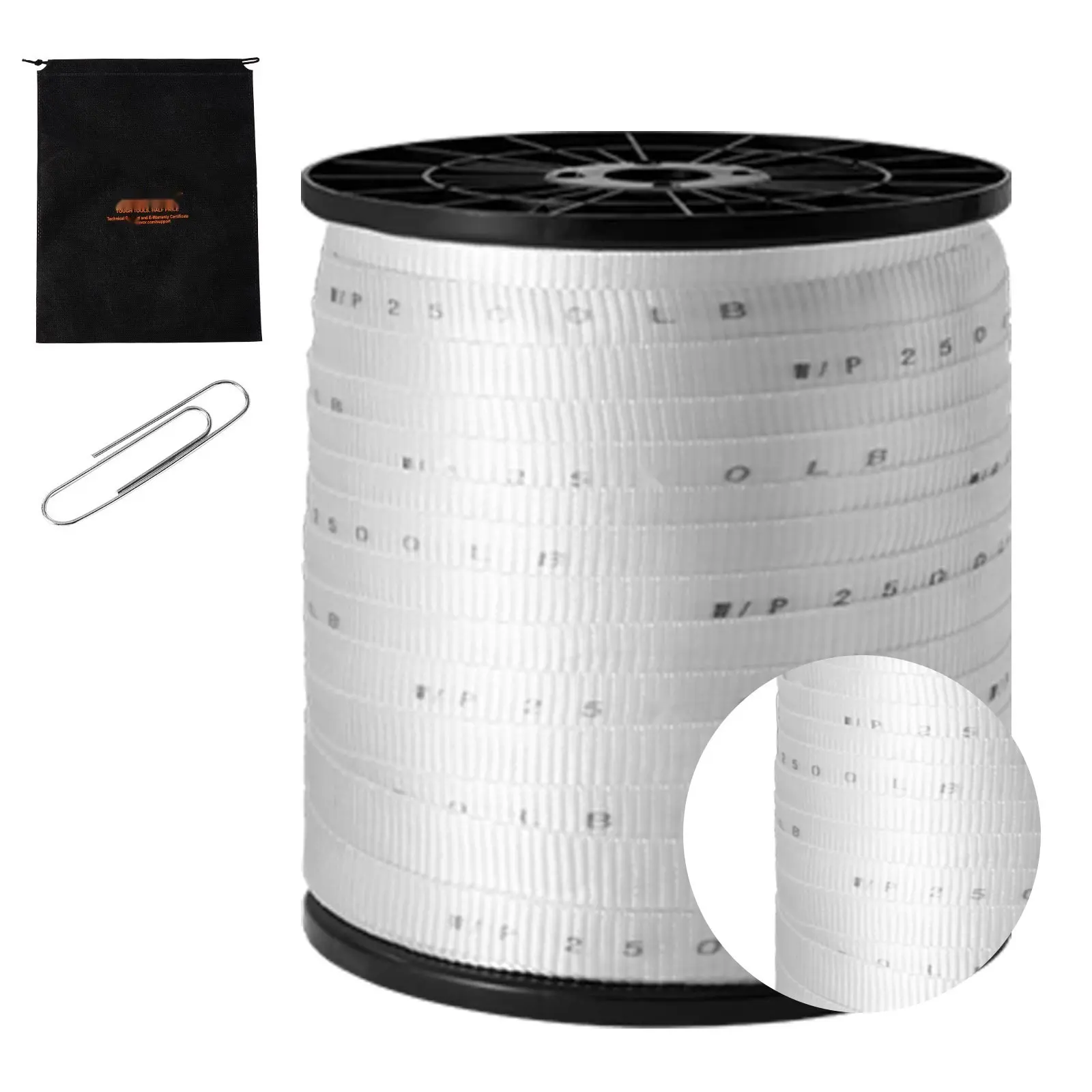 Polyester Pull Tape, 3/4-Inch By 528-Foot Mule Tape Flat Rope, 2500 Lbf Tensile Capacity, Printed Webbing Cable Pulling Tape For Packaging, Gardening, Construction Electrical Conduit Work, White