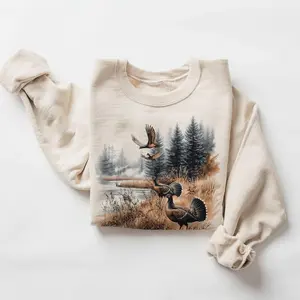 Retro Turkeys Wilderness Pond Fall Sweatshirt - 90s Vintage Wild Game Birds - Boho Unisex Cotton