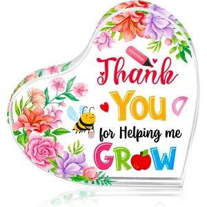 Teacher Appreciation Gifts for Women, Heart Acrylic Desktop Decoration Paperweight Thank You Plaque, Unique End of Year Teacher Gifts From Students