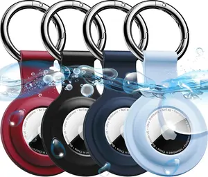 for Air tag Holder with , [4 Pack]  Air Tag case Cover with Key Rings for Wallet,  , Luggage, and -Black/Navy/ Red/Sky Blue