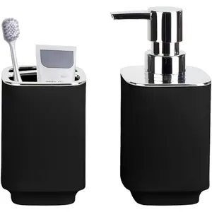 2 Pieces Black Bathroom Accessories Set Soap Dispenser and Toothbrush Holder for Boho Bathroom