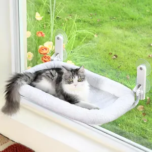 Foldable  Hammock for Window - Cordless, Embeded Machine Washable Bed, Robust Metal Frame -  Window Perch for Large Cats and Kittens (White Bolster Bed, Medium)
