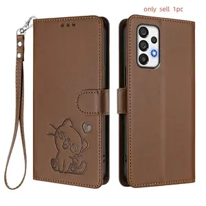 Cute Cat Embossed Wallet Case for Samsung Galaxy26 25 24 23 22 21ultra Flip Cover, Card Holder, Bifold Card Holder