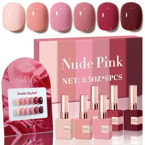 6 Pcs 15 ML Gel Set Same Color Same Bottle Soak Off Gel Kit Art Manicure Salon DIY at Home for Women (Burgundy Red Nude Pink Purple Beige-T6-3)