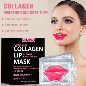 ROZINO Pink Collagen Lip Mask 20 Pieces 5g Each with Strawberry Extract Collagen Glycerin Moisturizing Non-Sticky Day and Night Lip Care Improves Dryness and Flaking Long-Lasting Hydration for Soft Smooth Lips Enhances Your Charming Smile