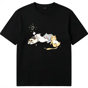 Cute Sleeping Cats Graphic T-Shirt – Kawaii Kitten Pile Novelty Tee, Cozy Animal Lover Heavyweight Cotton Casual Top for Men and Women