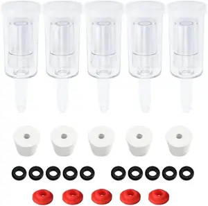 3-Piece Airlock 5-Pack with 5PCS #6 Stoppers 5pcs Silicone Loops & 10PCS Grommets Complete Fermentation Kit for Home Brewing Beer Wine Kombucha Sauerkraut Kimchi & More