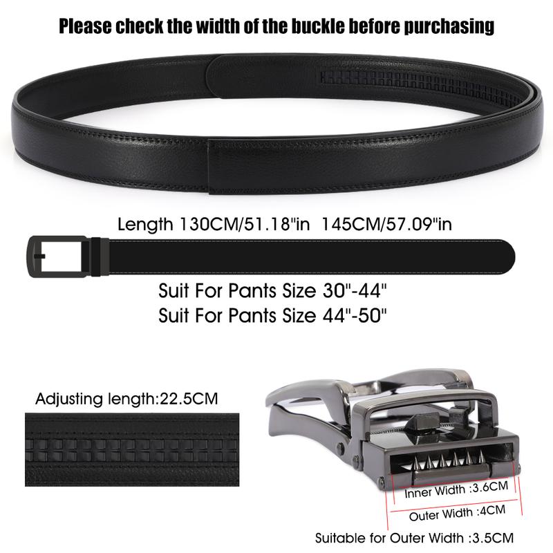2-Pack Genuine Leather Ratchet Belts For Men Adjustable Belt Men's Dress Belt With Alloy Automatic Buckle