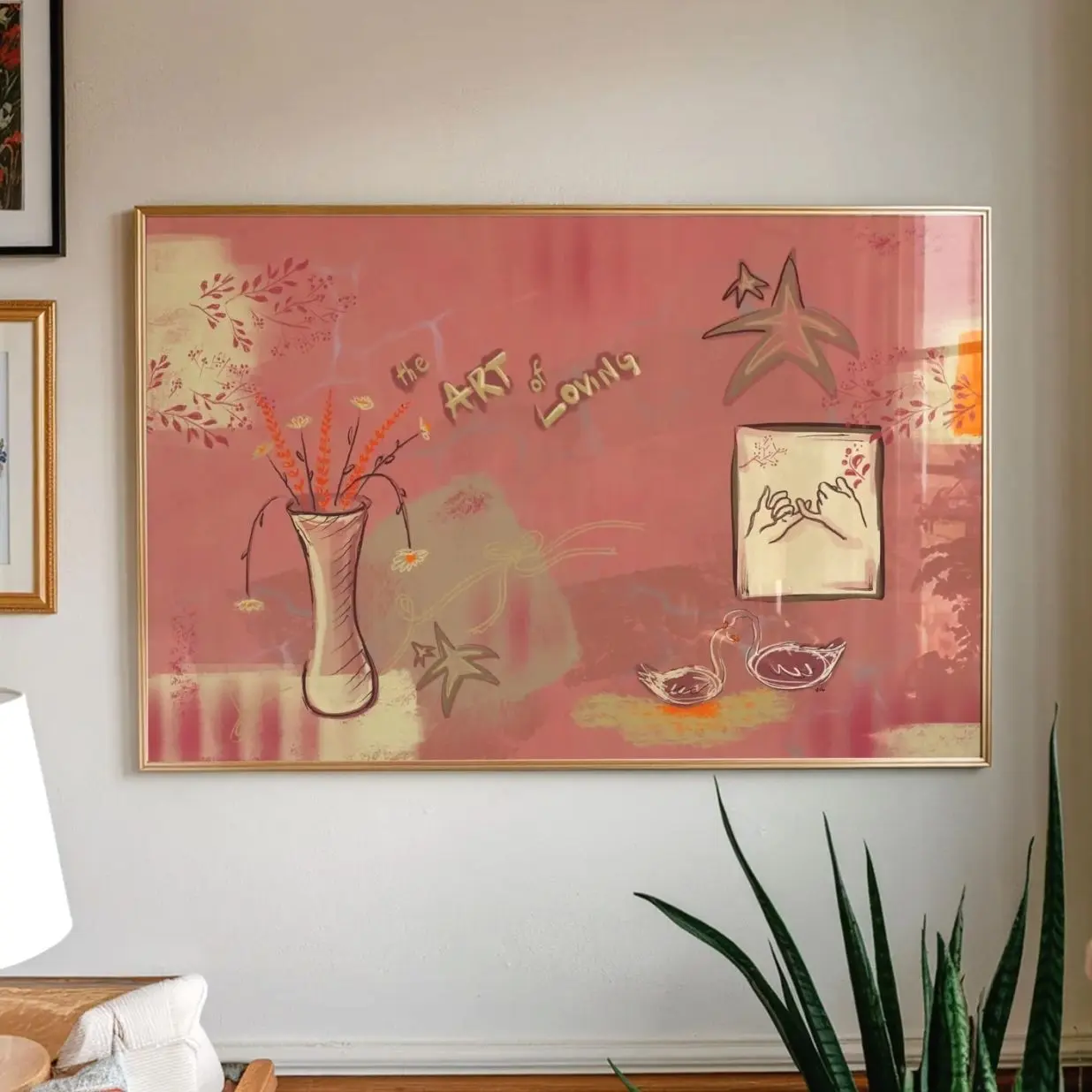 Vintage Pink Collage Poster Horizontal Wall Art Print Bedroom Decor Gift O