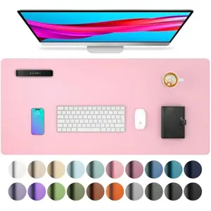 Aothia Leather Desk Pad Protector, Mouse Pad, Office Desk Mat, Non-Slip PU Leather Desk Blotter, Laptop Desk Pad, Waterproof Desk Writing Pad for Office and Home (23.6" x 13.7", Fairy Pink)