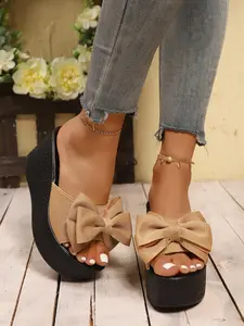 Women's Elegant Bowknot Design Platform Sandals, Fashionable Wedge Sandals for Summer, Lightweight Breathable Comfortable Shoes for Daily Wear, Girl, Bow Decorated Sandals