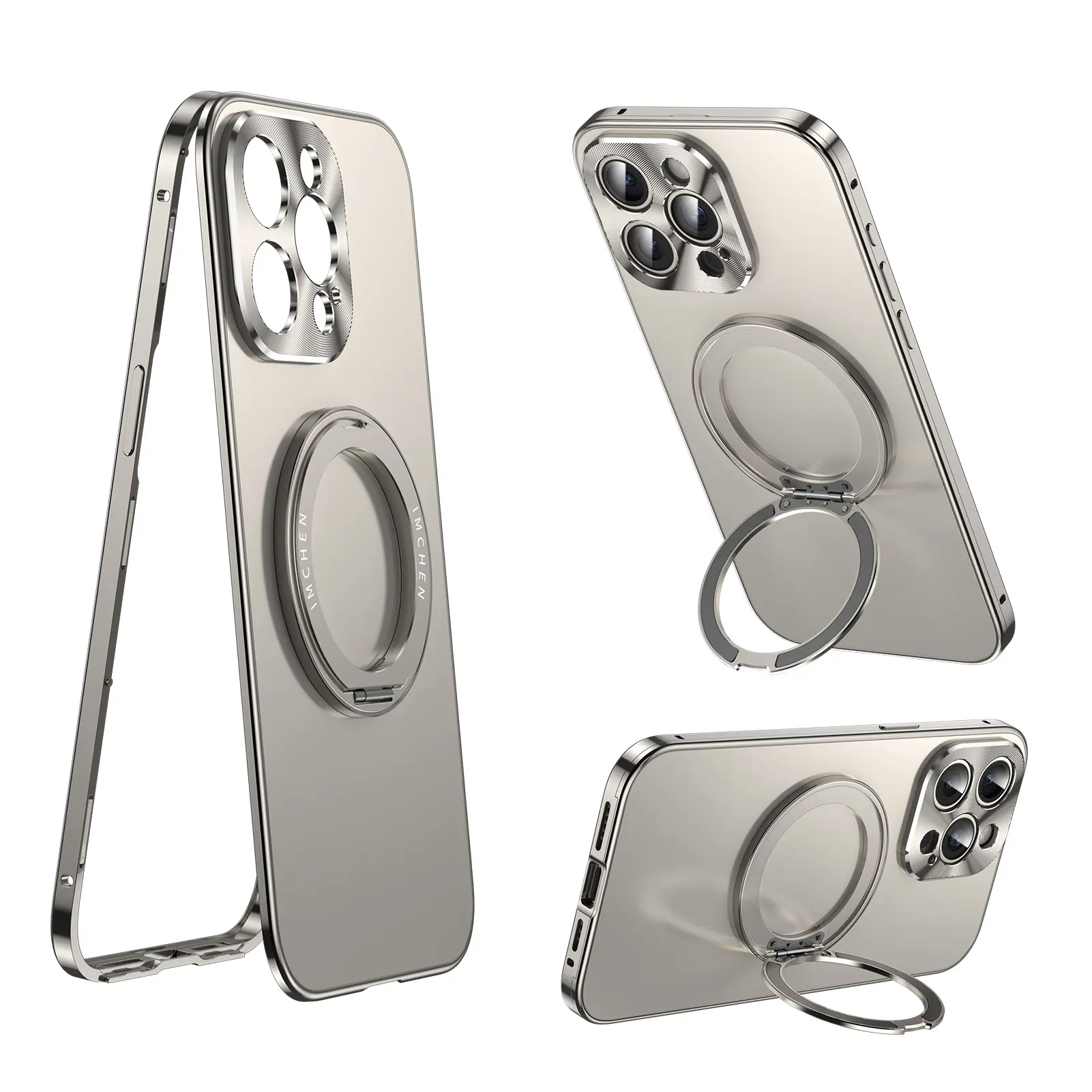 Oupeigar Military Grade Metal Magnetic 360-Rotating Stand Casing for iPhone 16 Pro Max, Smartphone Accessory with Custom Wireless Charging Support, Metal Frame, Lens Protector & Handheld Protection,summerwins summerwins