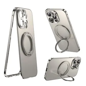 Metal Magnetic 360 Rotating Stand Compatible with iPhone 16 Pro Max Phone Case Supports Wireless Charging Military Grade Metal Frame Lens Metal Protection Magnetic Mount Phone Protective Case