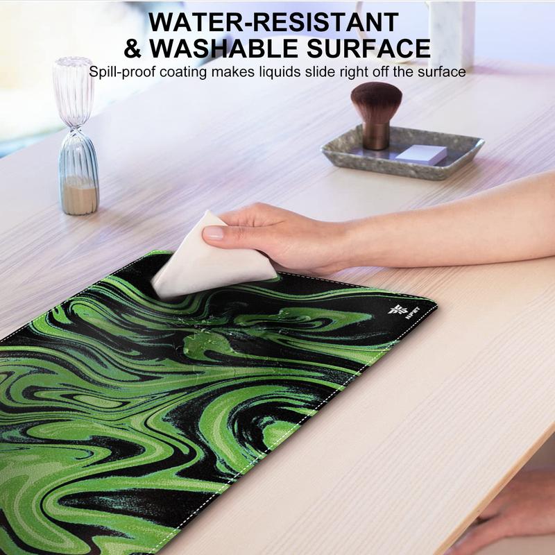 NPET N110 XXL Gaming Desk Mat 35x17 inch Non-Slip Stitched Edge for Office Home Mouse Mover Pad Desktop Accessory with Green Swirl Design