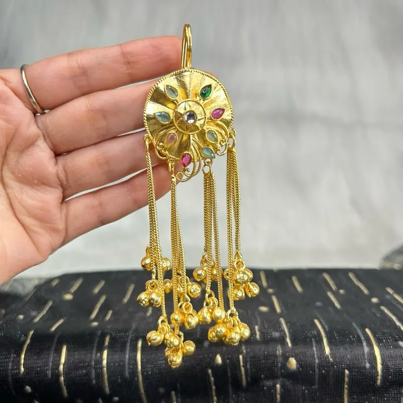 Elegant Mughal Inspired Gold Kashmiri Hair Pin with Gemstones for Traditional Wear
