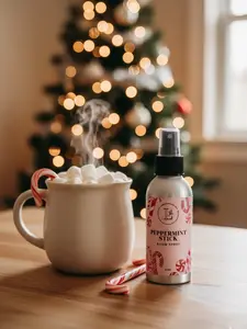 Peppermint Stick Room Spray — Sweet Holiday Candy Cane Scent 4 oz Aluminum Bottle Long Lasting Peppermint Sweetness Perfect for Living Rooms Bathrooms Bedrooms Office Spaces Car Interiors