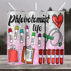 Phlebotomist Life 20oz Insulated Tumbler - Stainless Steel Coffee Travel Mug with Lid & Straw, Great Gift for Nurses & Medical Staff