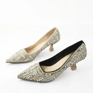 Women's 5cm Rhinestone Pointed-Toe Stiletto Pumps - Elegant Luxurious High-Heels with Delicate Diamonds, Sleek Silhouette, Ideal for Banquets, Evenings