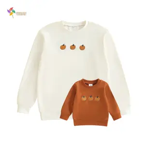 Mommy and Me Halloween Matching Sweatshirts Long Sleeve Round Neck Pumpkin Embroidery Pullovers