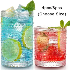 4/8 Pack Vintage Classic Hobnail Drinking Glasses, 12oz/360ML Highball Glasses & 10oz/300ML Cocktail Glasses Set, Kitchen Water Glasses Cup, Bar Tumbler Glassware Set for Beer, Juice, Cocktail, Whiskey, Milk