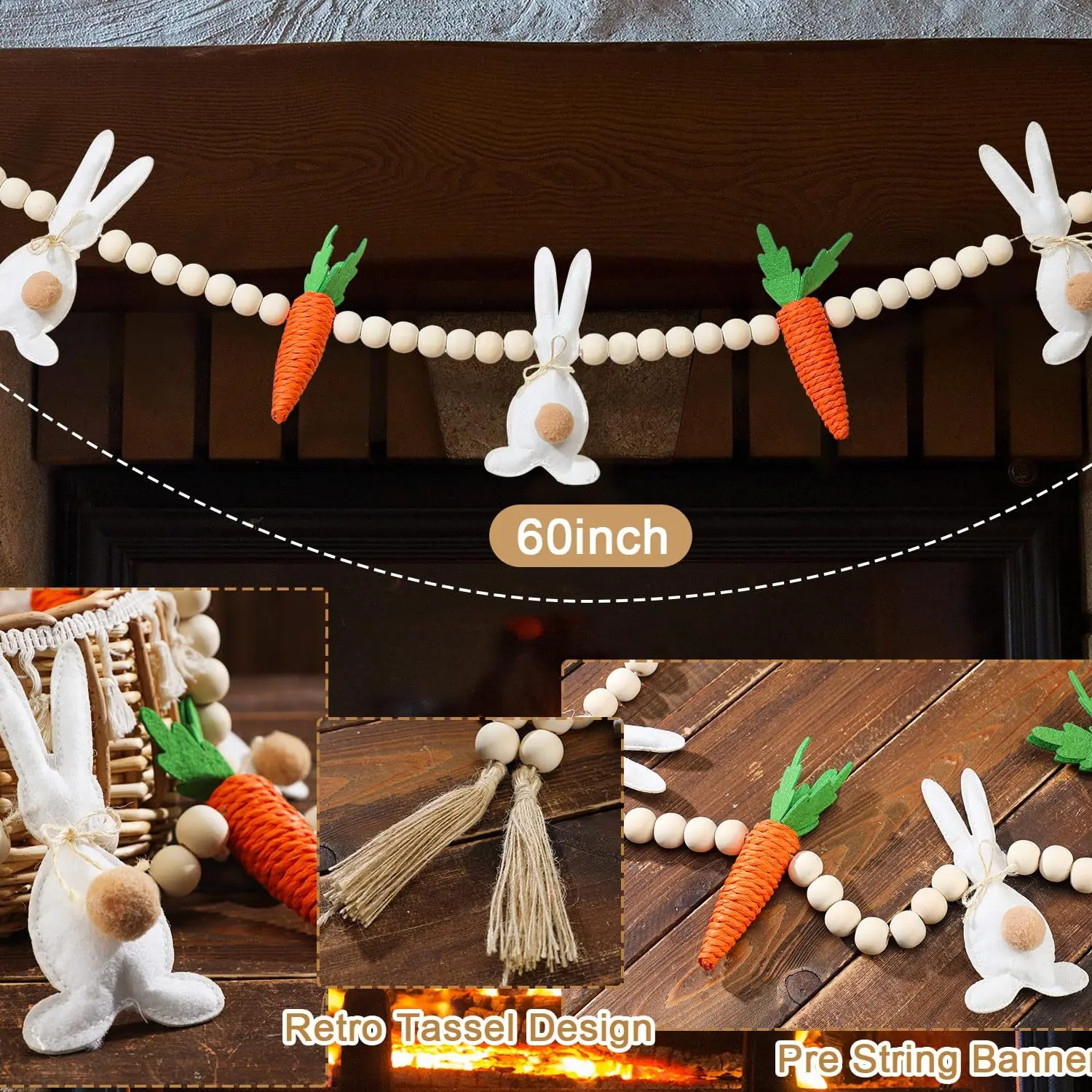 Bunny Carrot with Wood Bead Felt Garland