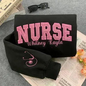 Nurse and Custom Name Embroidered Sweatshirts, Personalized Crewneck Tee, Nurse Life Outfit, Cute Gift for Grad New Nurse Gift