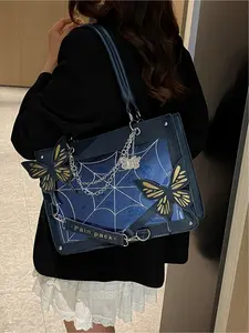 Women's Spider Web & Butterfly Pattern Bag, Fashionable Shoulder Bag for Daily Used, Casual Trendy Versatile High-quality Daily Commuting Bag