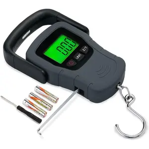 Digital Hanging Luggage Scale with Comfortable Handle and Large Hook, 110lb/50kg, Backlit Portable Scale for Travel Fishing with Tare/Hold Function, AAA  Included, Grey