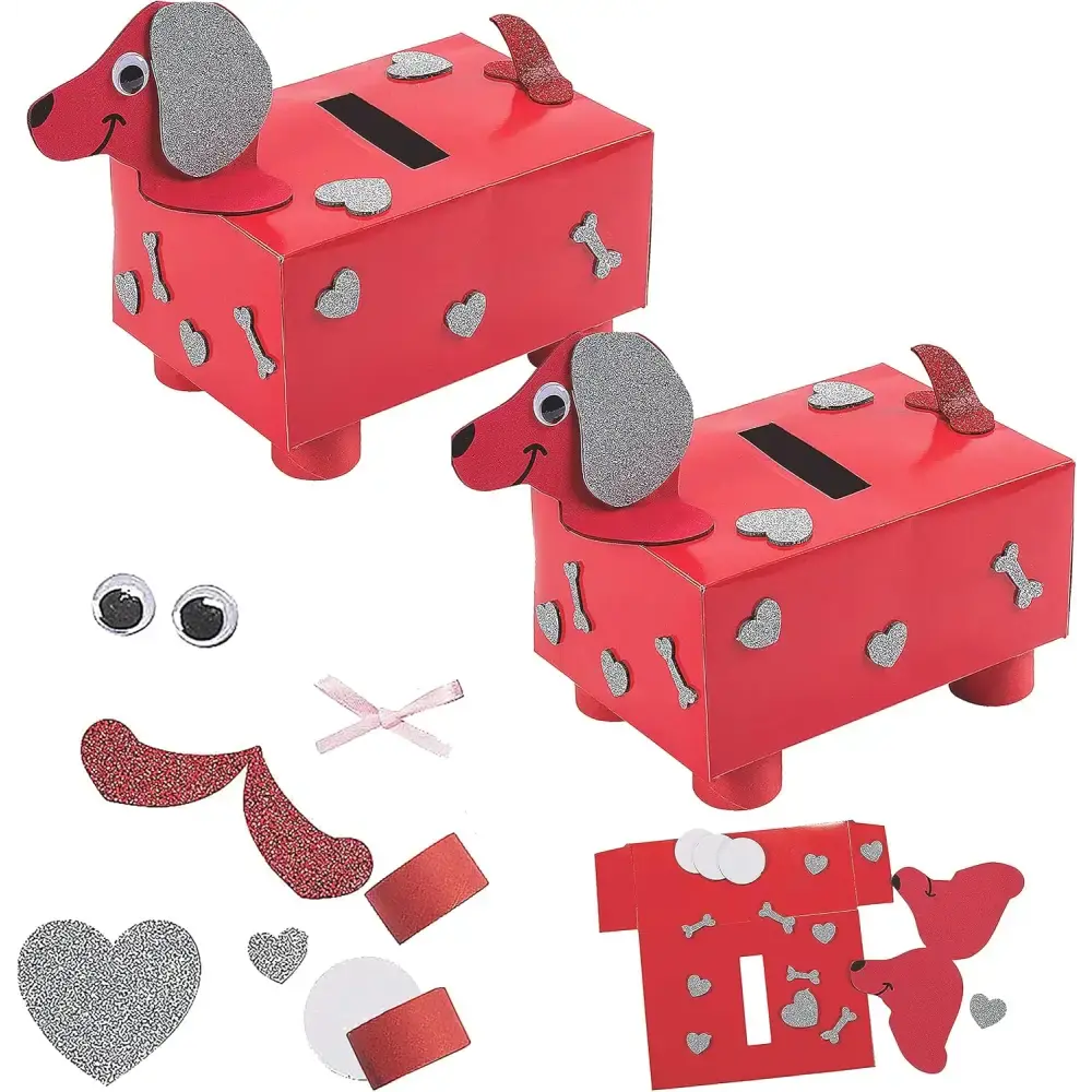4E's Novelty DIY Dog Valentine Mailbox Kit – Fun Craft for Kids’ Classroom Card Exchange