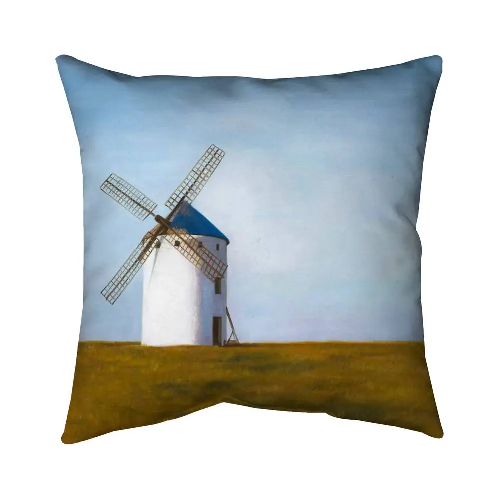 Begin Home Decor 5541-1616-LA192 Cozy Decorative Blue Rustic Style Living Room Pillow, 16x16 in, Durable Big Windmill Accent Pillow