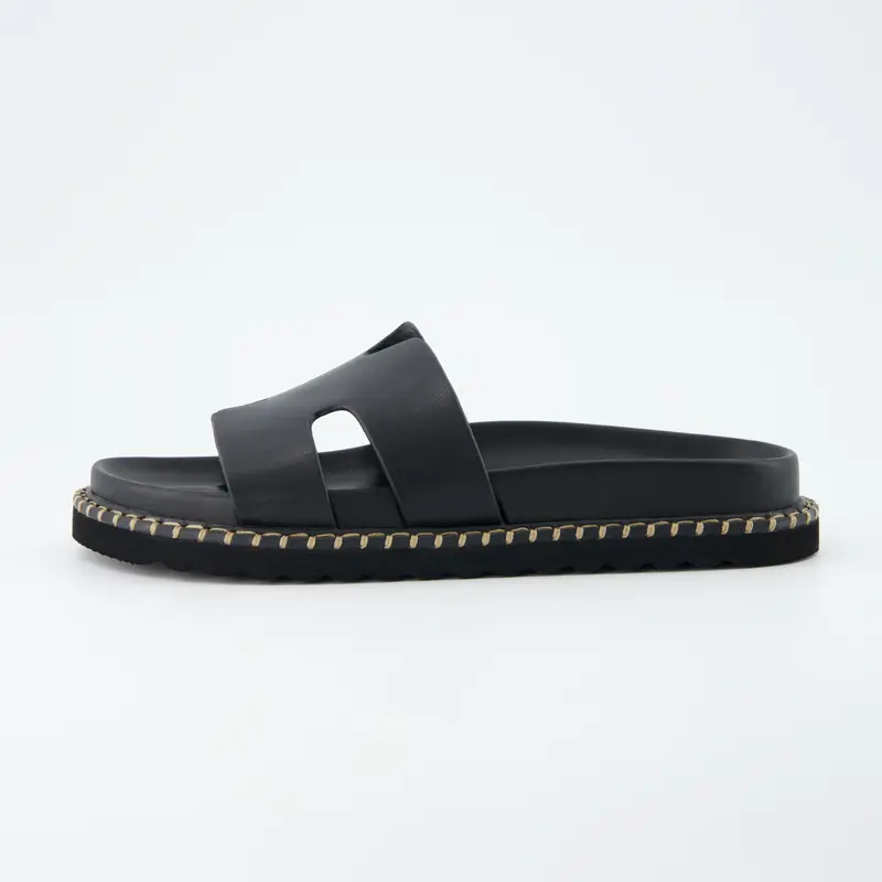 Cushionaire Crisp Women’s Slide Sandal – Faux Leather Cutout Slip-On with Artisan Stitching & Memory Foam